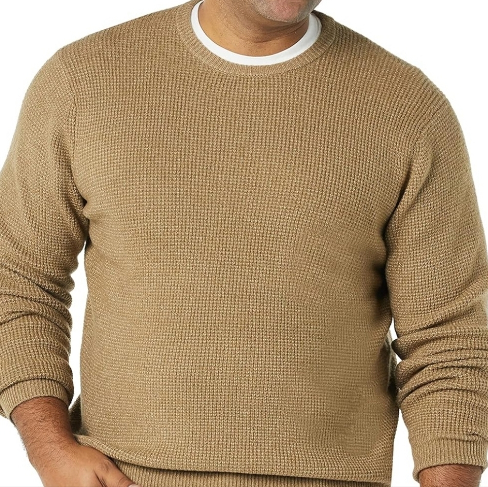 Amazon Essential Small Men's Soft Touch Waffle Knit Tan Sweater